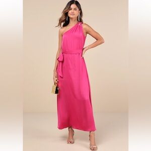 Lulu's Goddess Aura Fuchsia One-Shoulder Maxi Dress